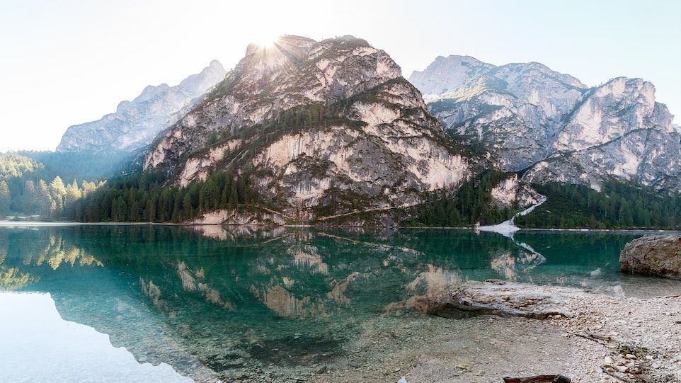 Mountain lake with clear water
