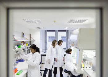 The picture shows scientists at work.