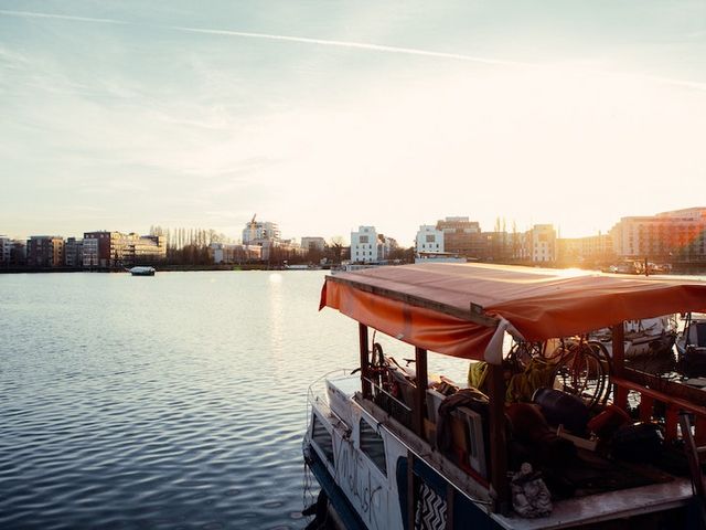 Lake Rummelsburg in Berlin in the evening light