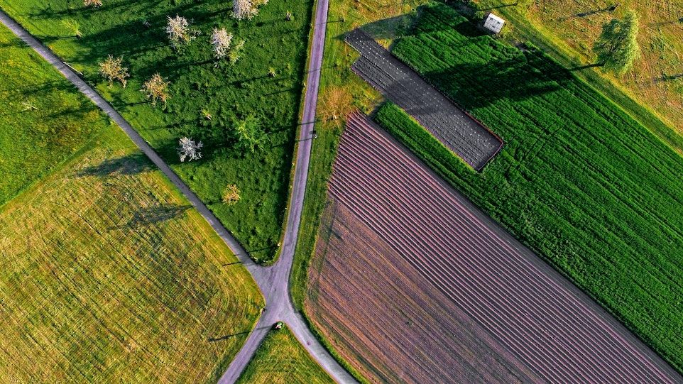 Vogelperspektive auf Landflächen