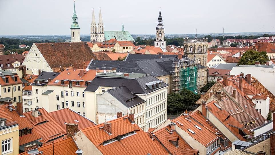 Aerial view of the old town of Görlitz.