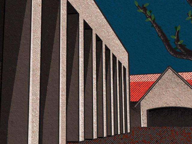 Abstrahierte Grafik der Gebäude am Bogenseeändes