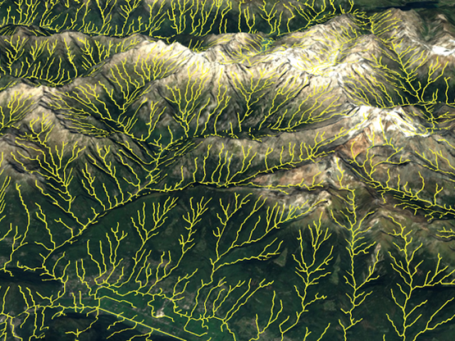 3D visualisation of the river network in a valley on Lake Como