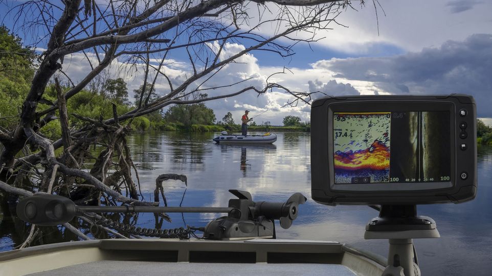 Screen attached to a fishing boat showing thermal imaging.