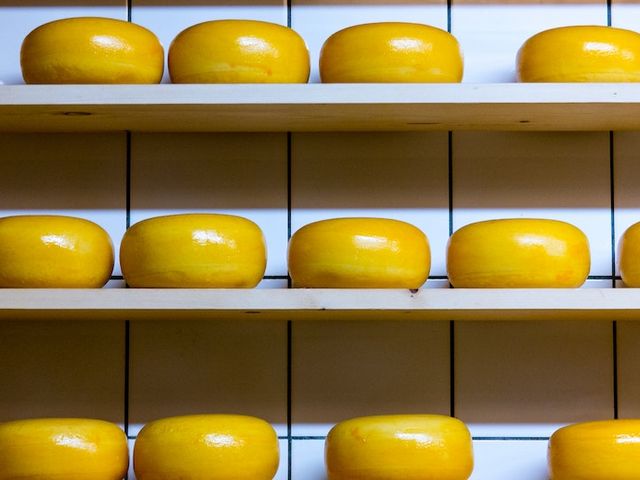 Gelber Käse auf einem Regal