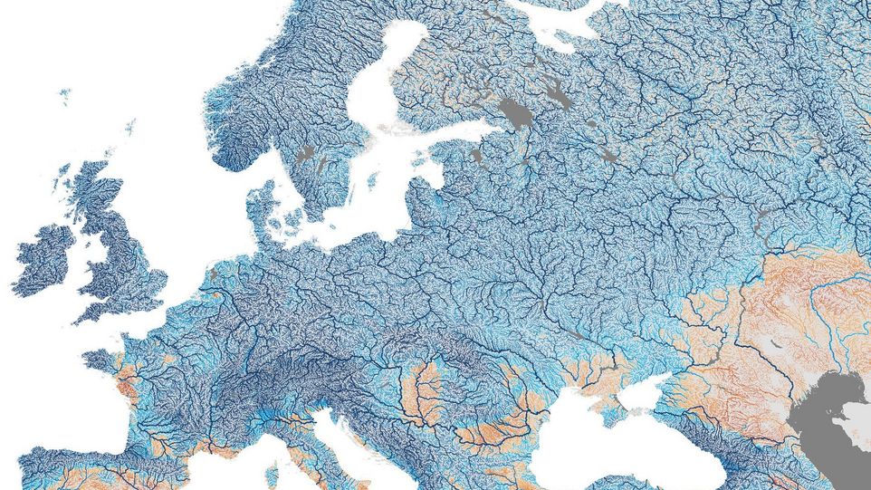 Animated map showing all rivers in Europe