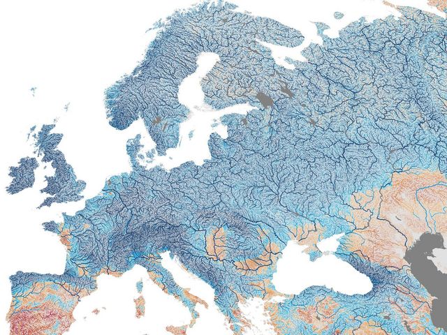 Animated map showing all rivers in Europe